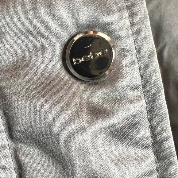 Bebe Dark Silver Titanium Hooded Puffer Winter Coat Size Medium - Picture 9 of 10